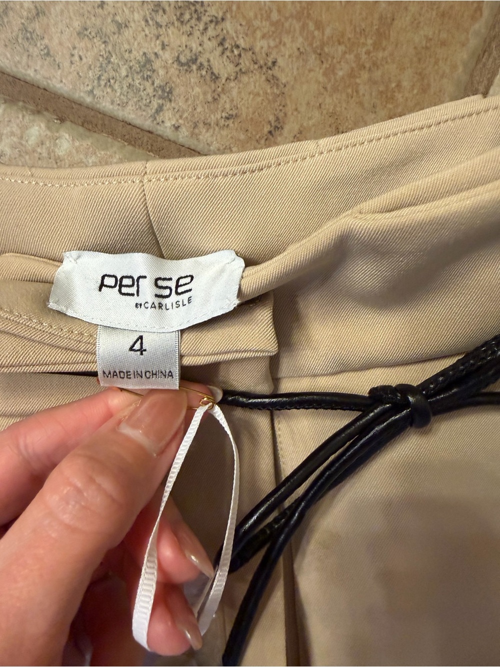 Carlisle Cream Dress Pants with Black Drawstring Detail - Picture 2 of 4